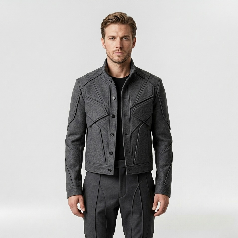 Men's Geometric-Panel Utility Jacket
