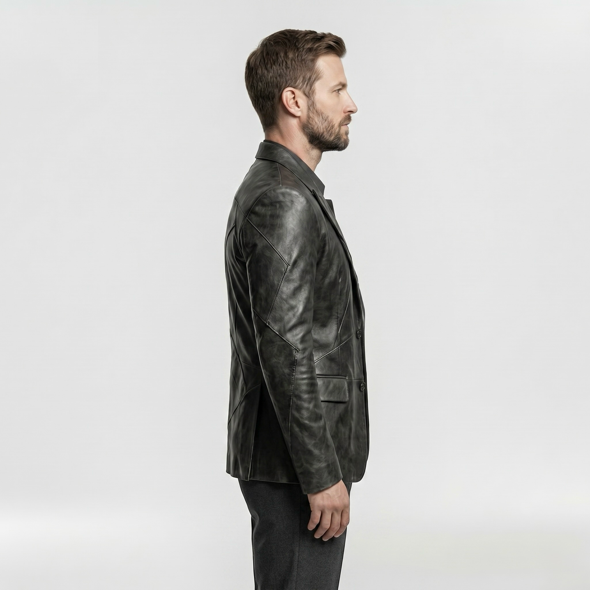 Men's Geometric-Panel Faux-Leather Blazer