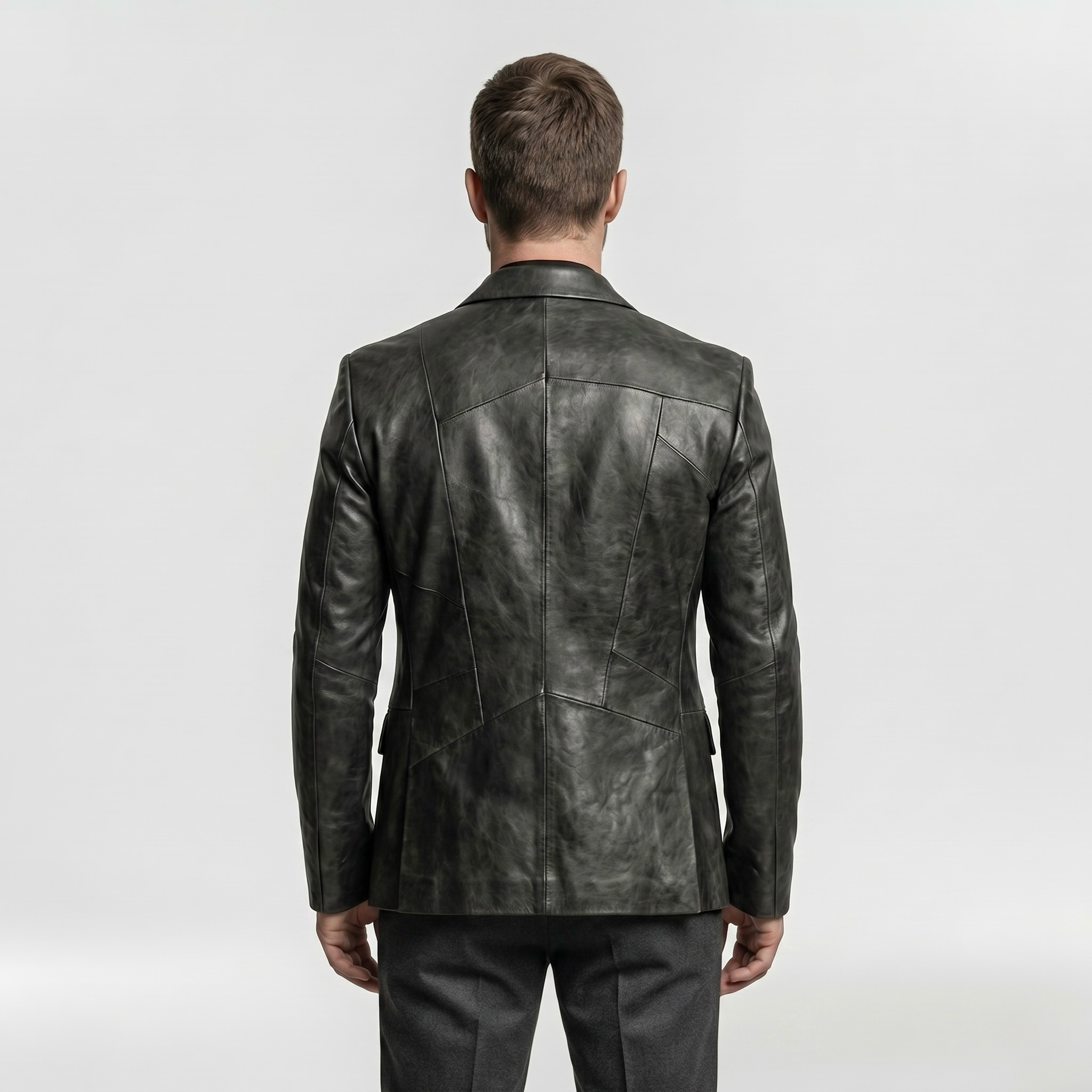 Men's Geometric-Panel Faux-Leather Blazer