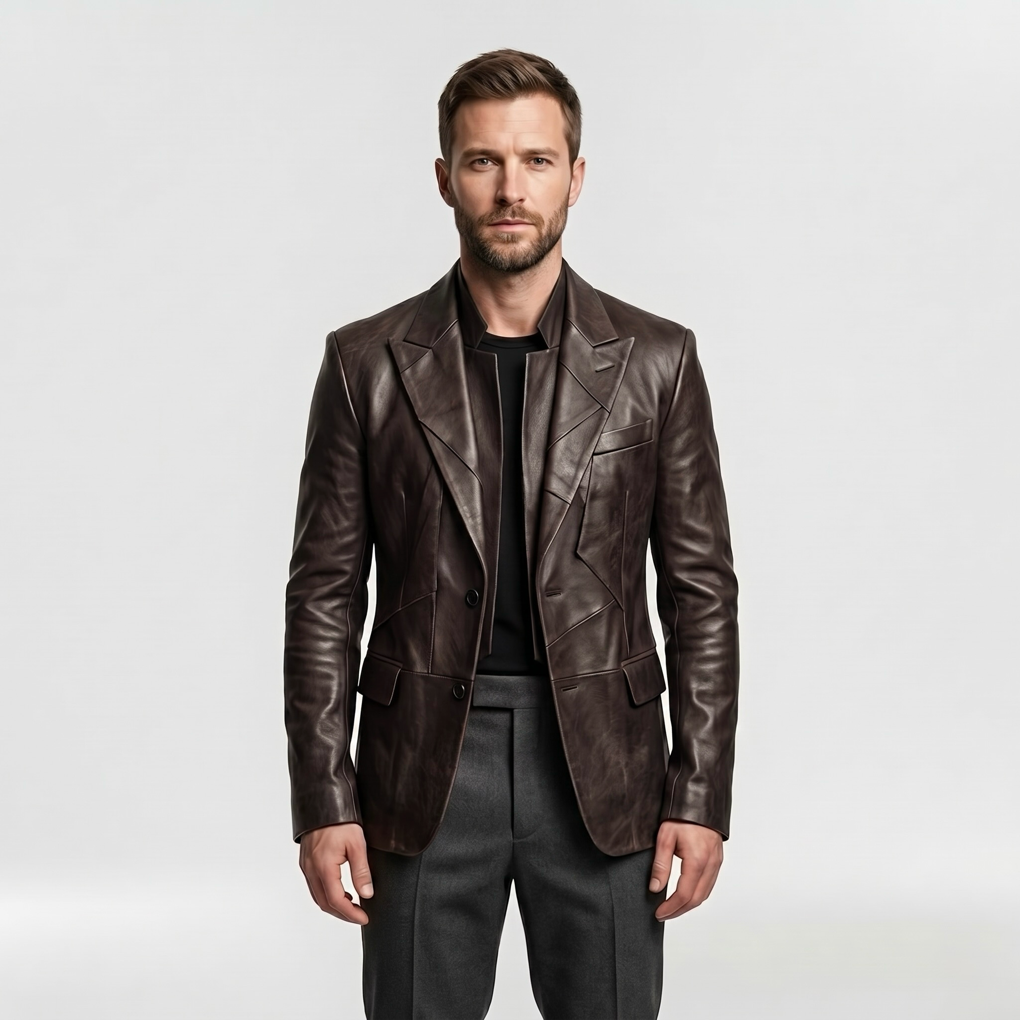 Men's Geometric-Panel Faux-Leather Blazer