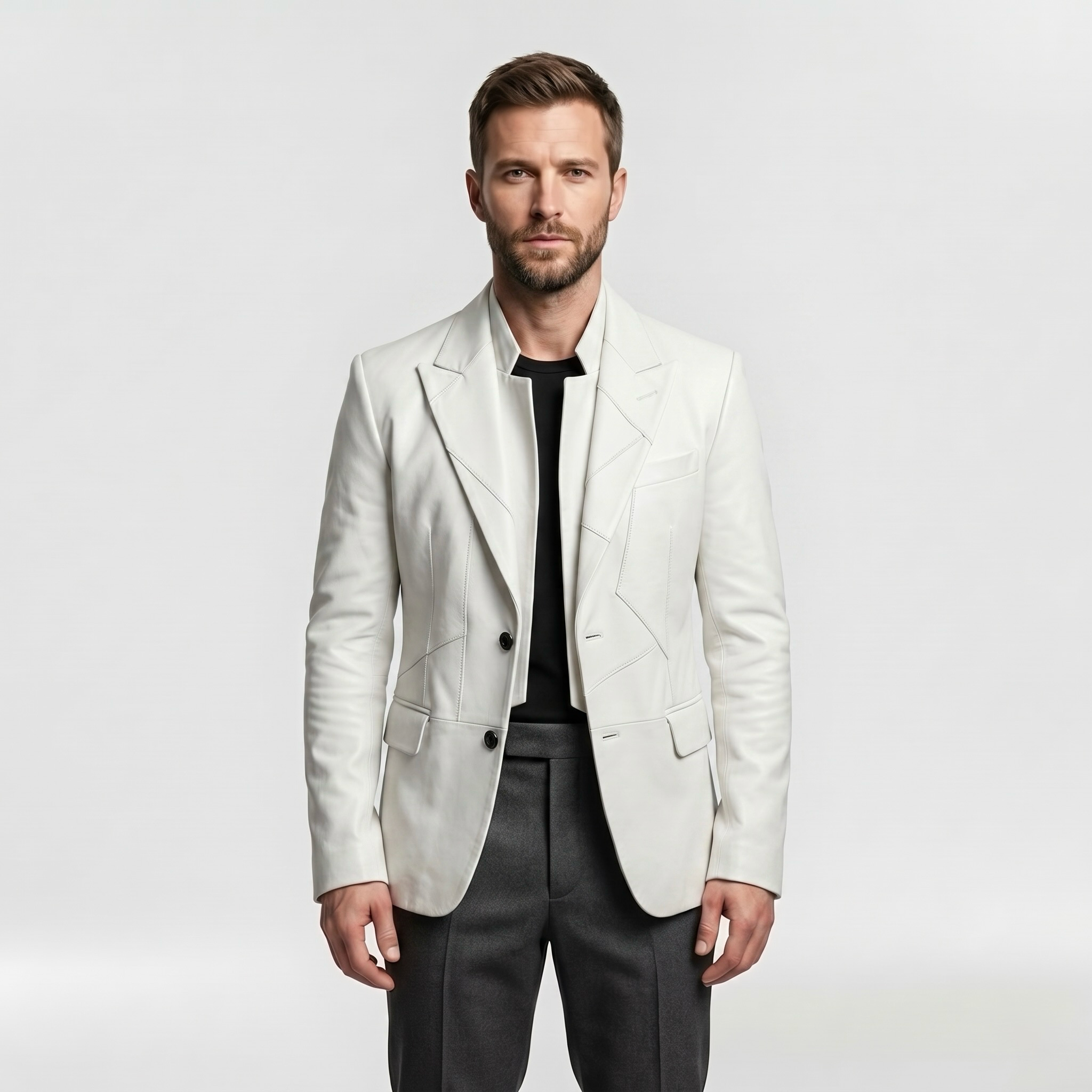 Men's Geometric-Panel Faux-Leather Blazer