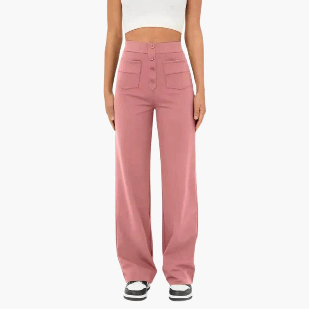 High Waist Palazzo Pants for Women with Button Placket – Stylish & Comfortable