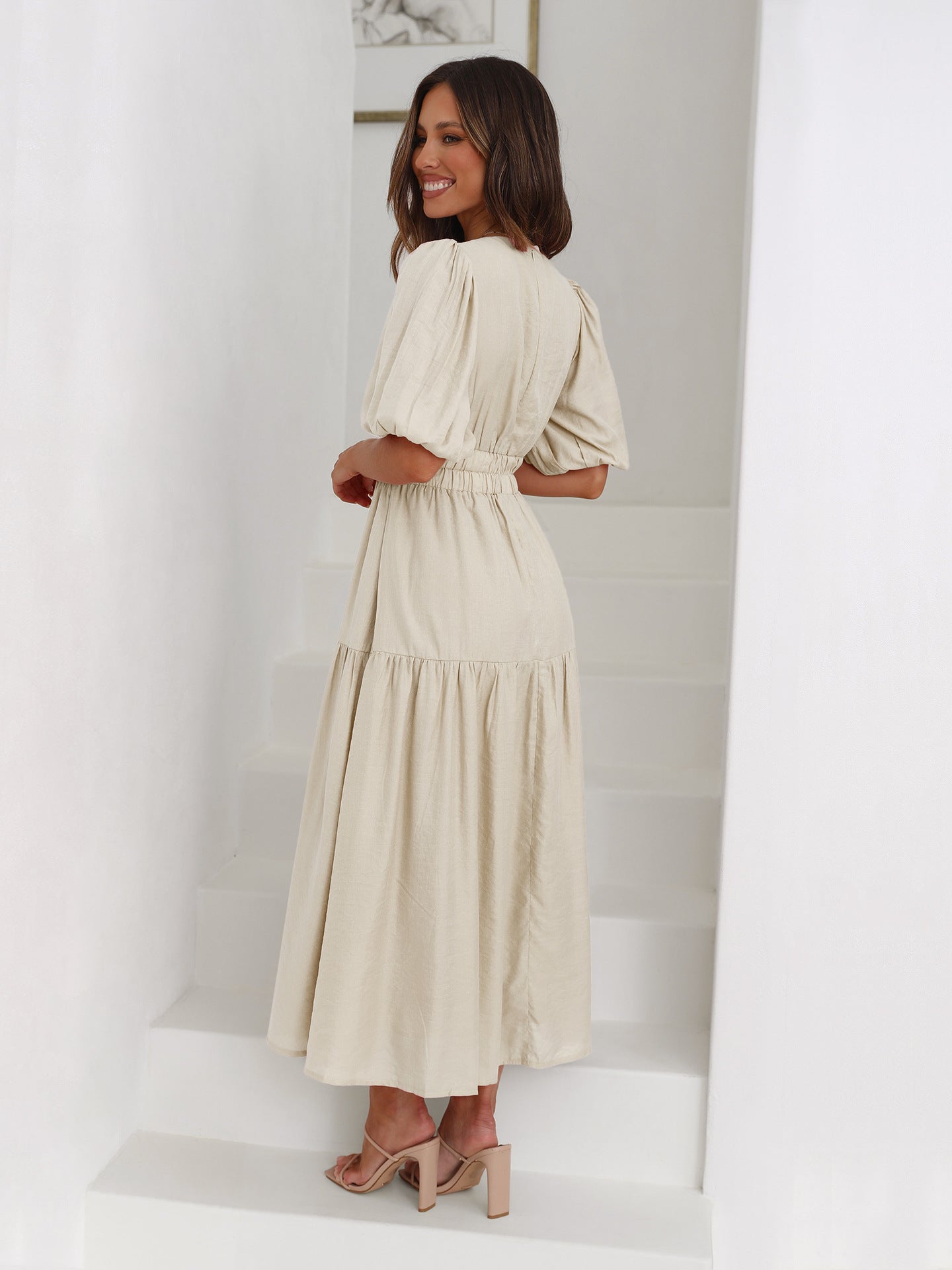 Women's Flared Maxi Wedding Guest Dress – Flattering Flowy Elegant Fit