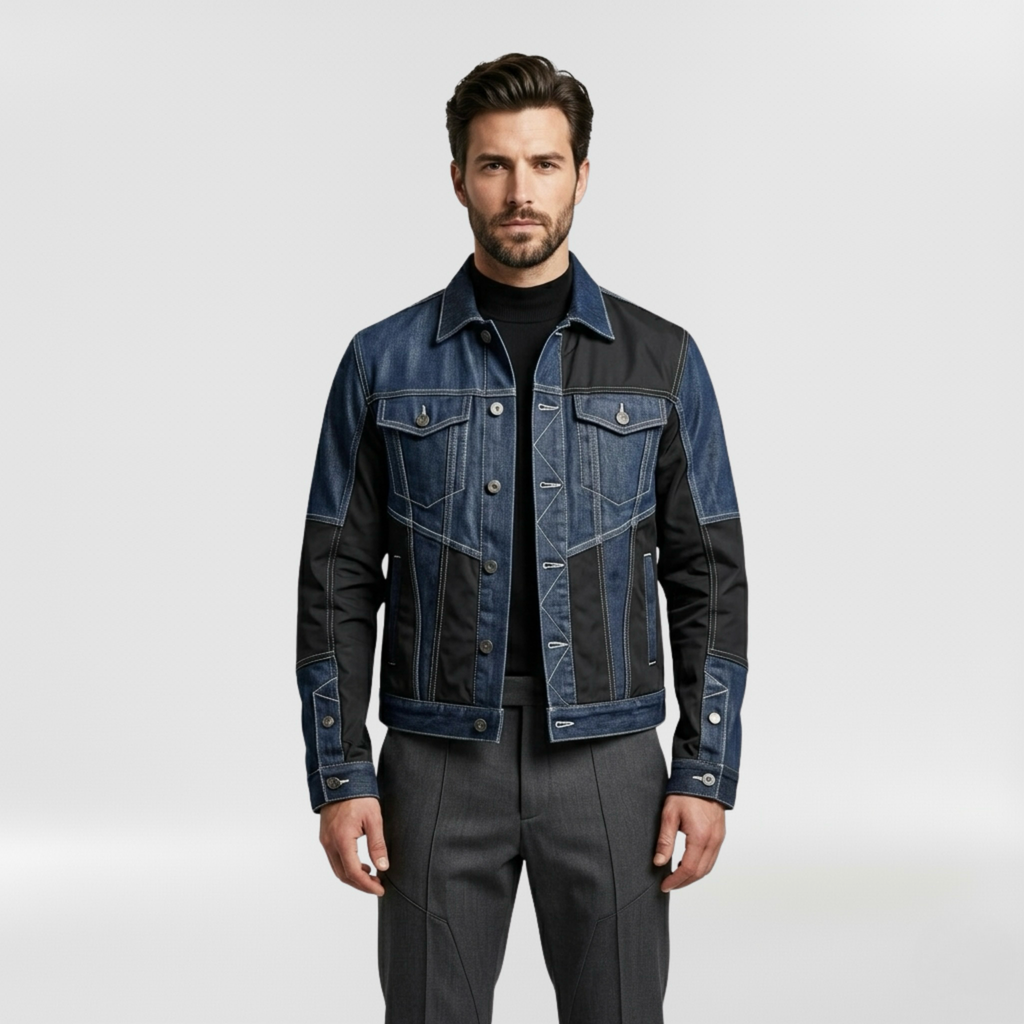 Men's Denim-Panel Tailored Jacket