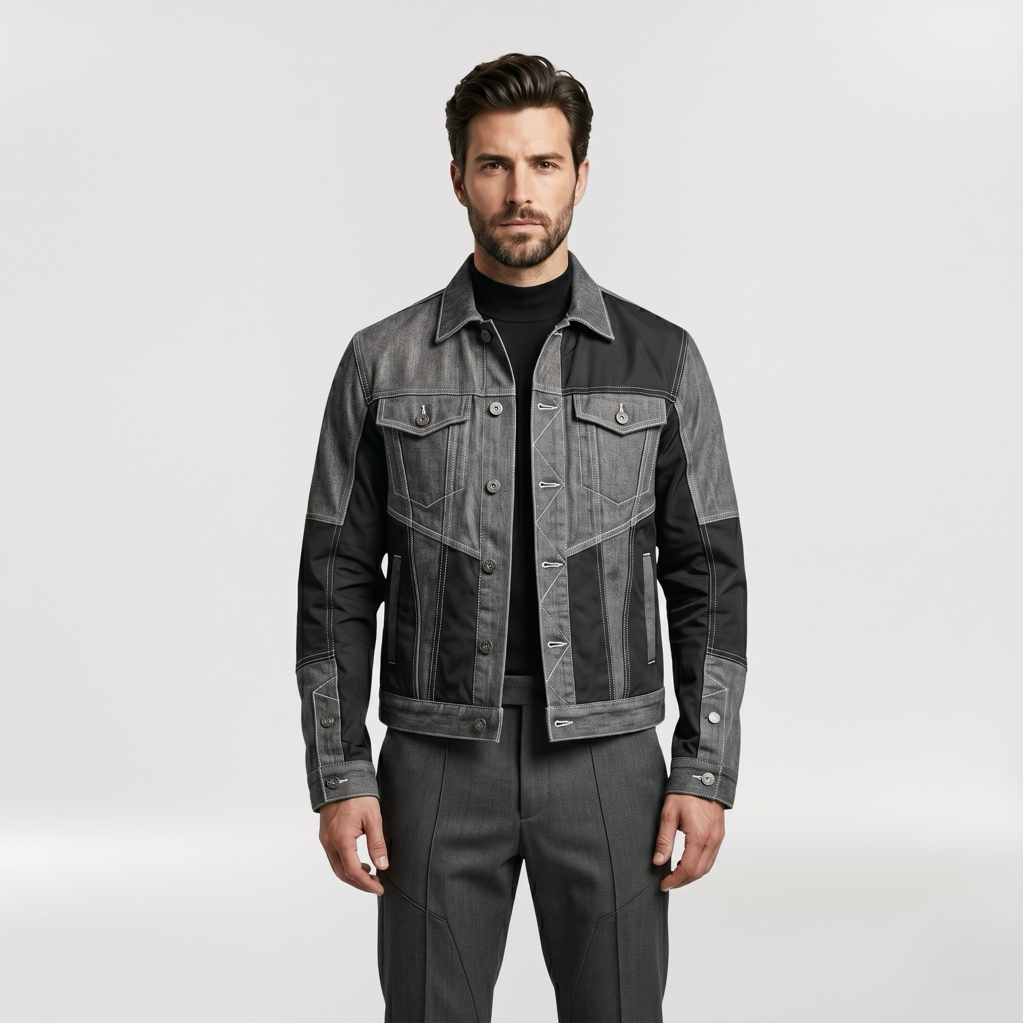 Men's Denim-Panel Tailored Jacket