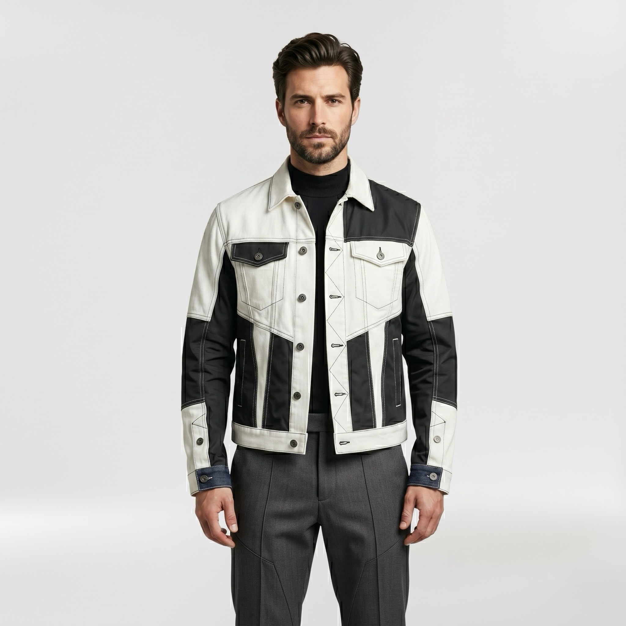 Men's Denim-Panel Tailored Jacket