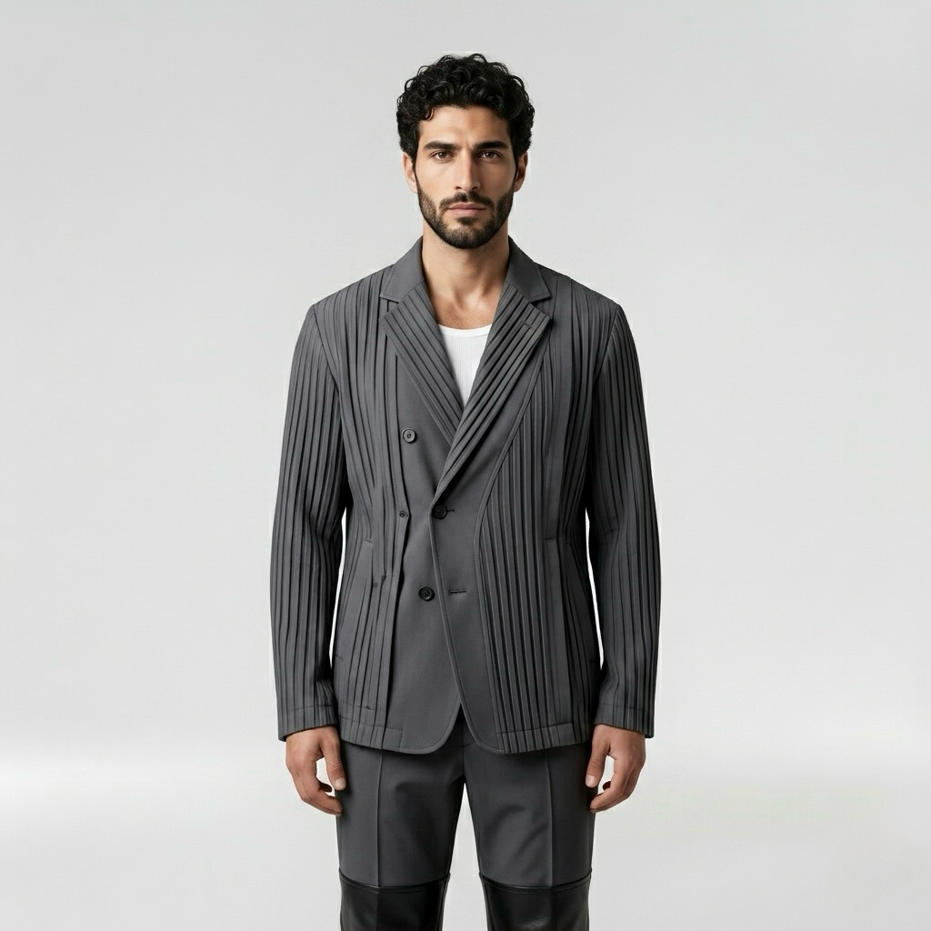 Men's Pleated Asymmetric Blazer