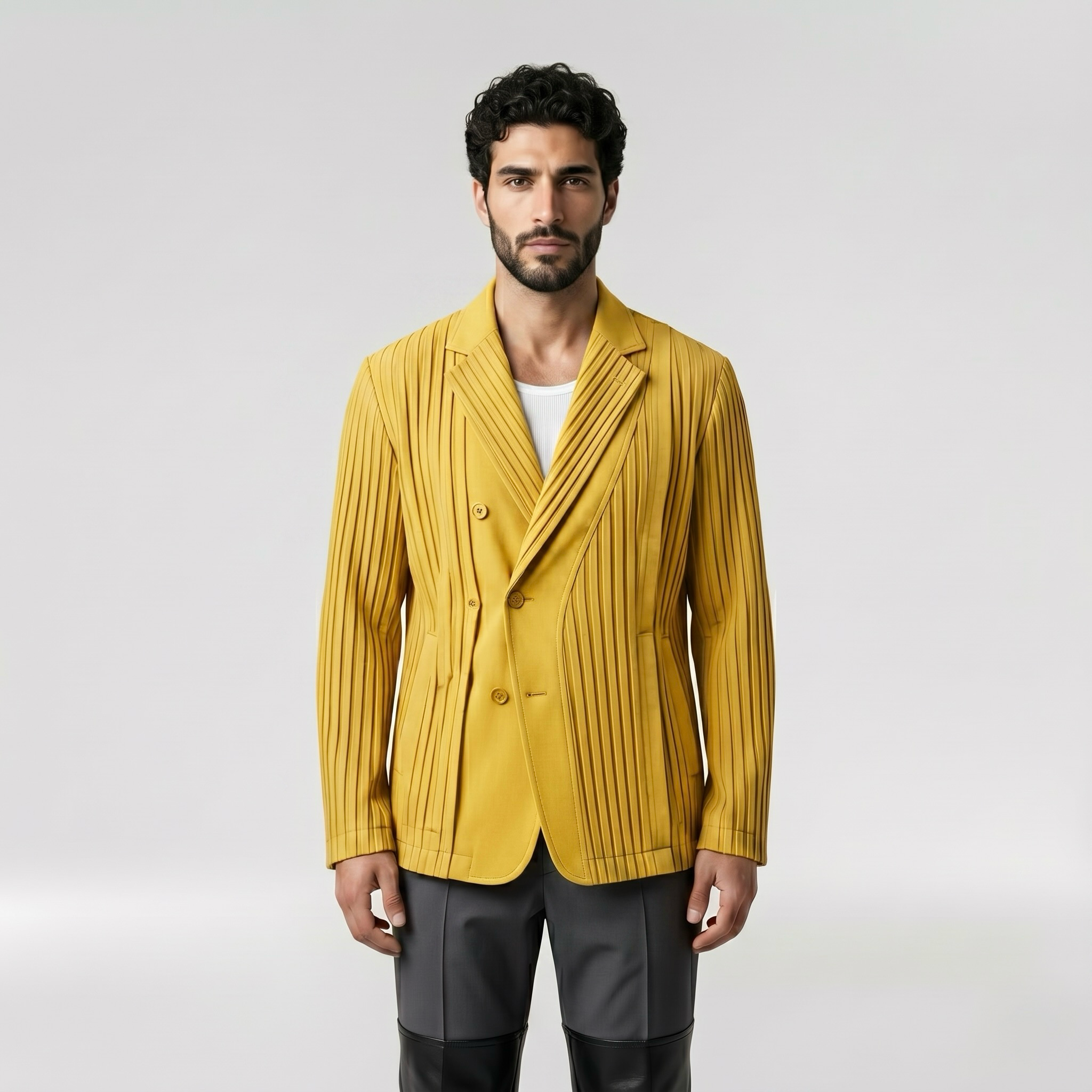 Men's Pleated Asymmetric Blazer