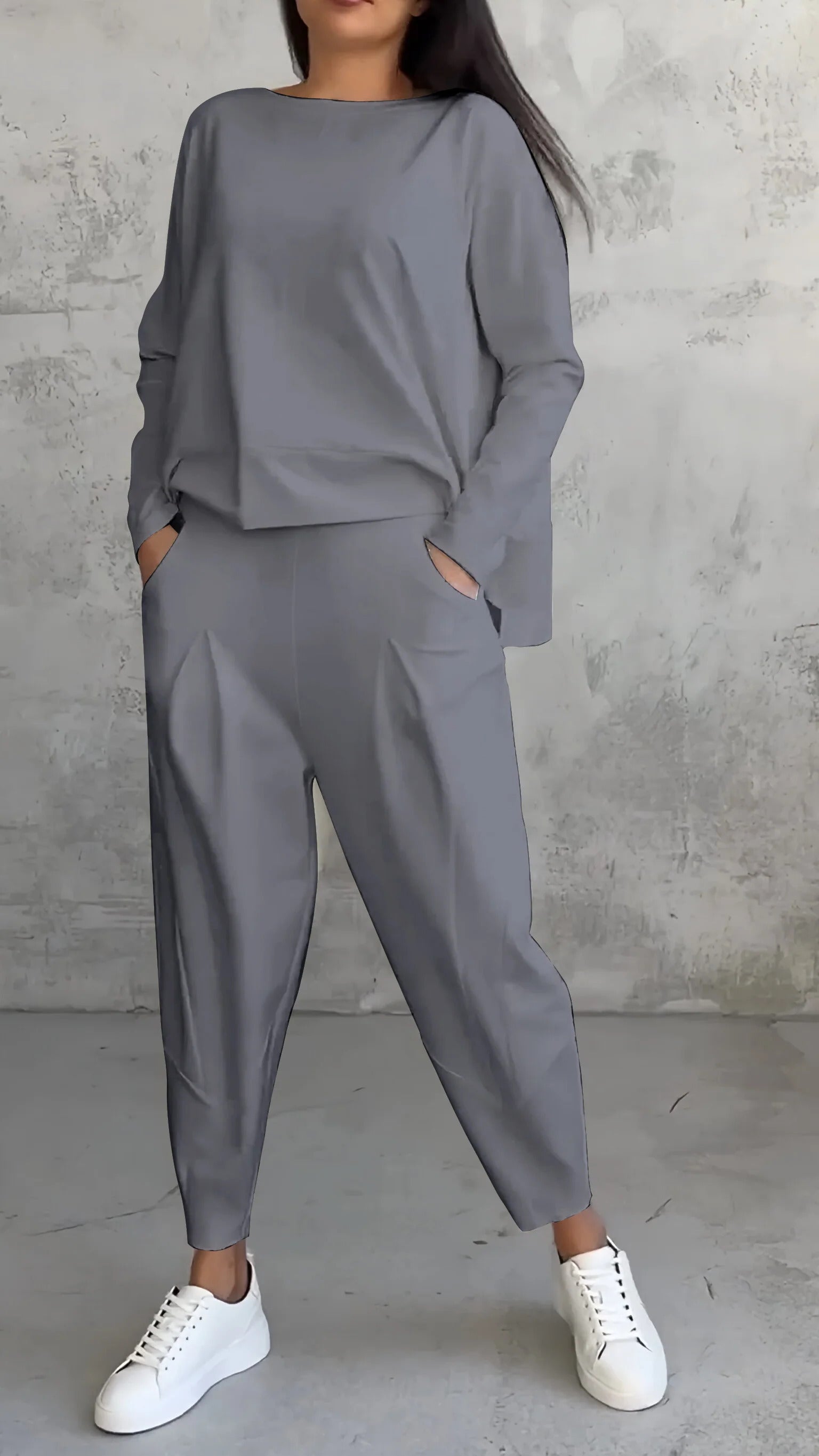 Women's Spandex Two-Piece Set – Modern Comfortable Crew Neck Style