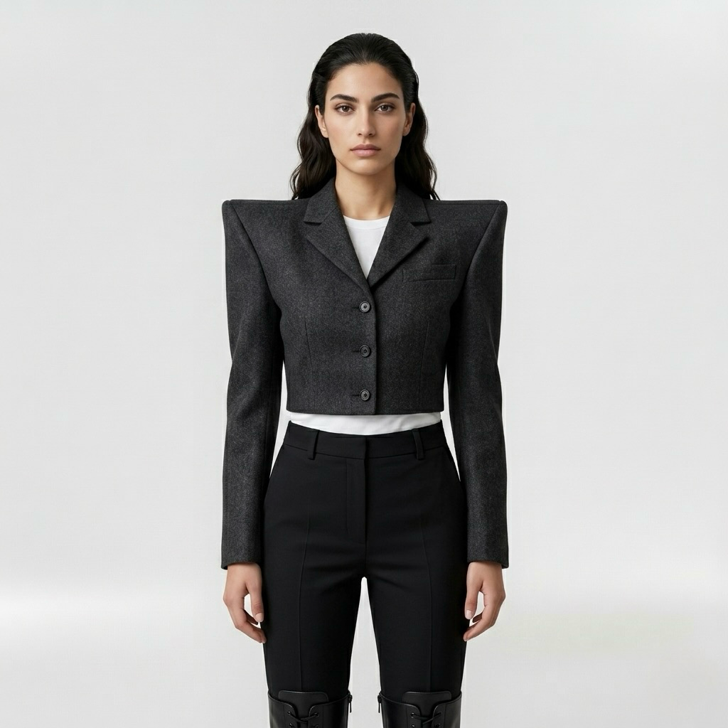 Women's Power-Shoulder Cropped Blazer
