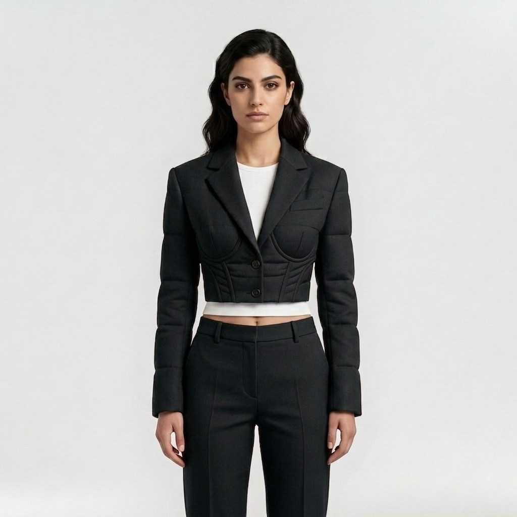 Women's Corset-Panel Cropped Blazer
