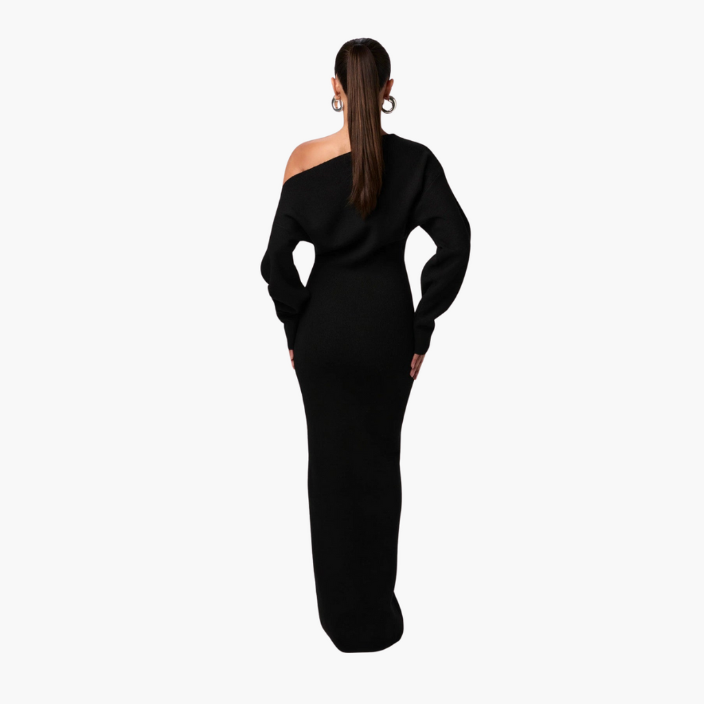 Women's Off-Shoulder Knit Dress – Elegant Evening Feminine Style