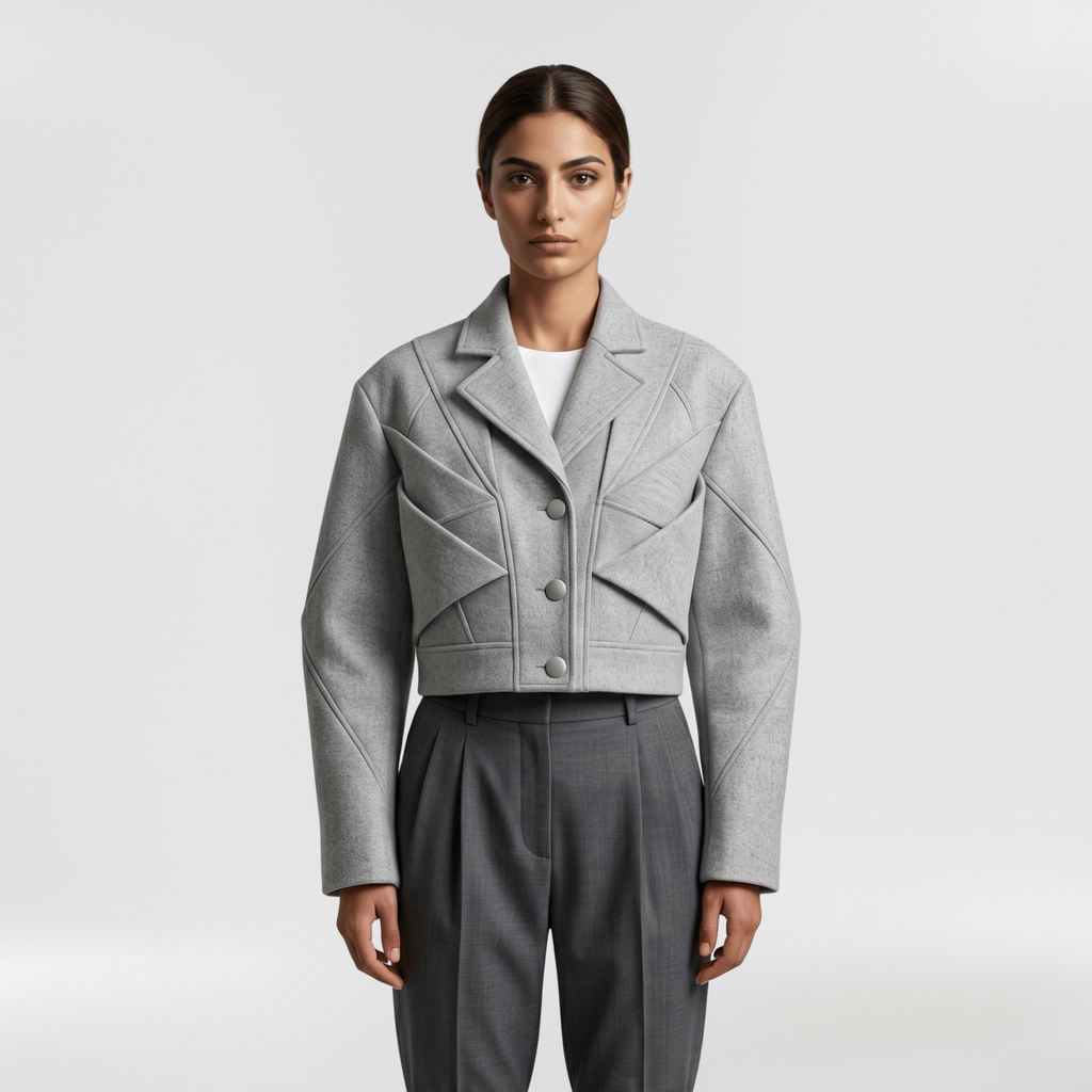 Women's Geometric-Fold Cropped Blazer