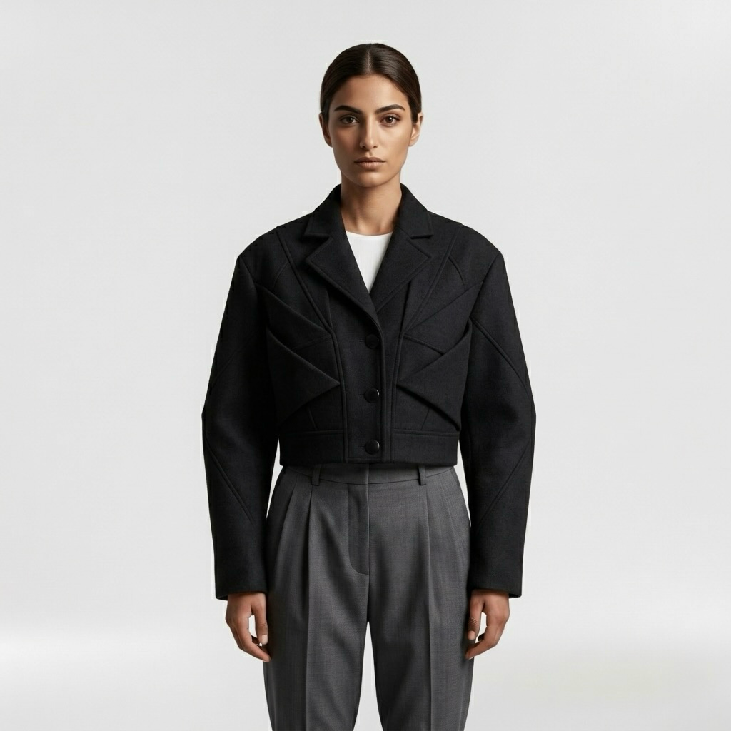 Women's Geometric-Fold Cropped Blazer