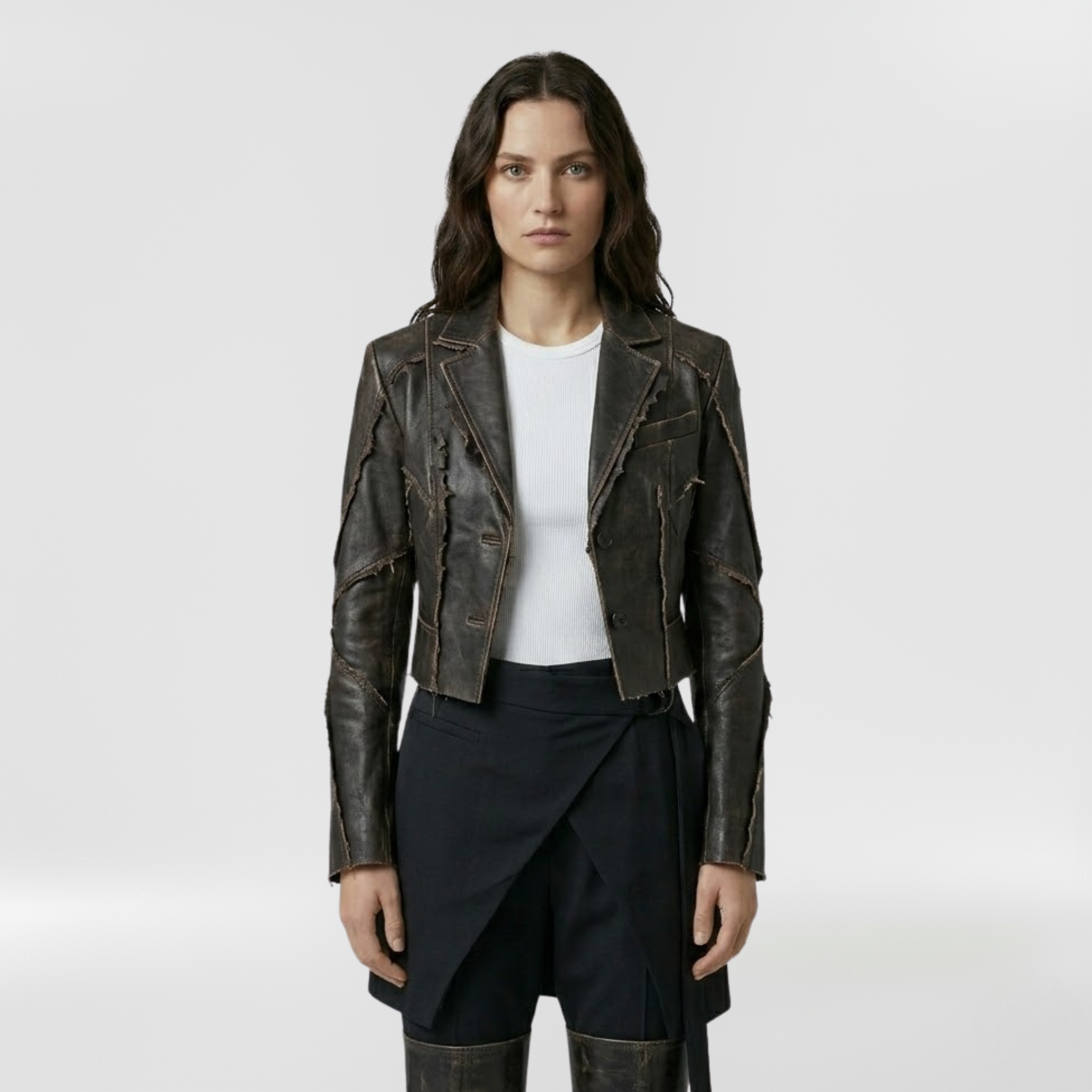 Women's Distressed Faux-Leather Cropped Jacket