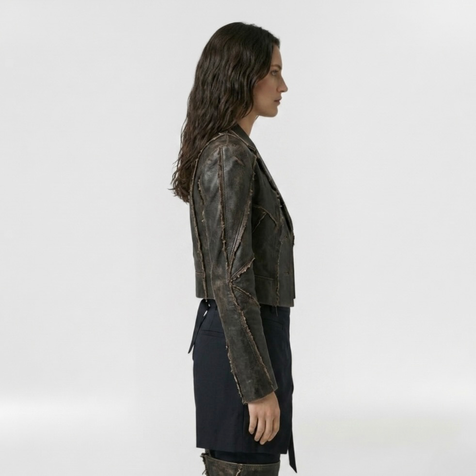 Women's Distressed Faux-Leather Cropped Jacket