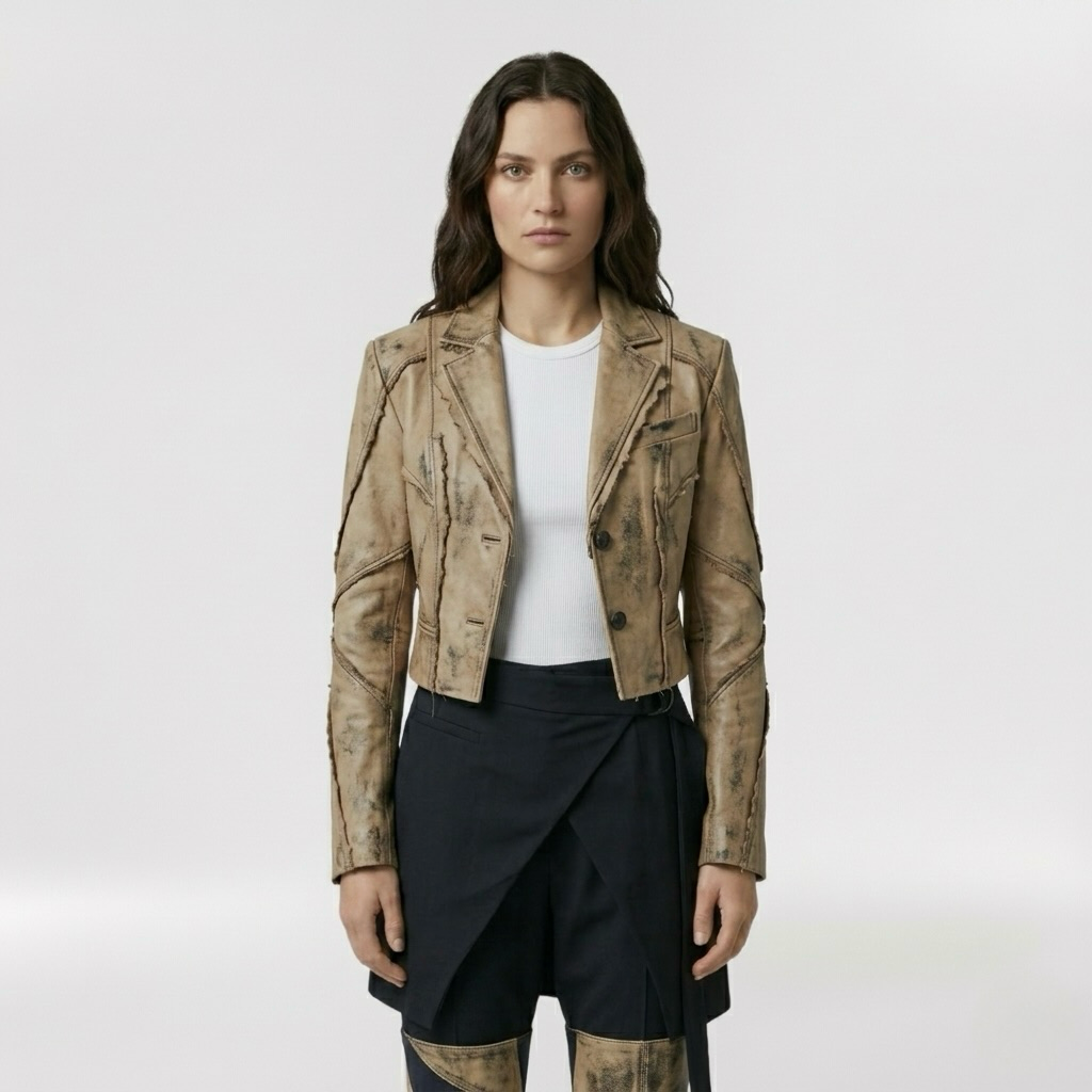 Women's Distressed Faux-Leather Cropped Jacket