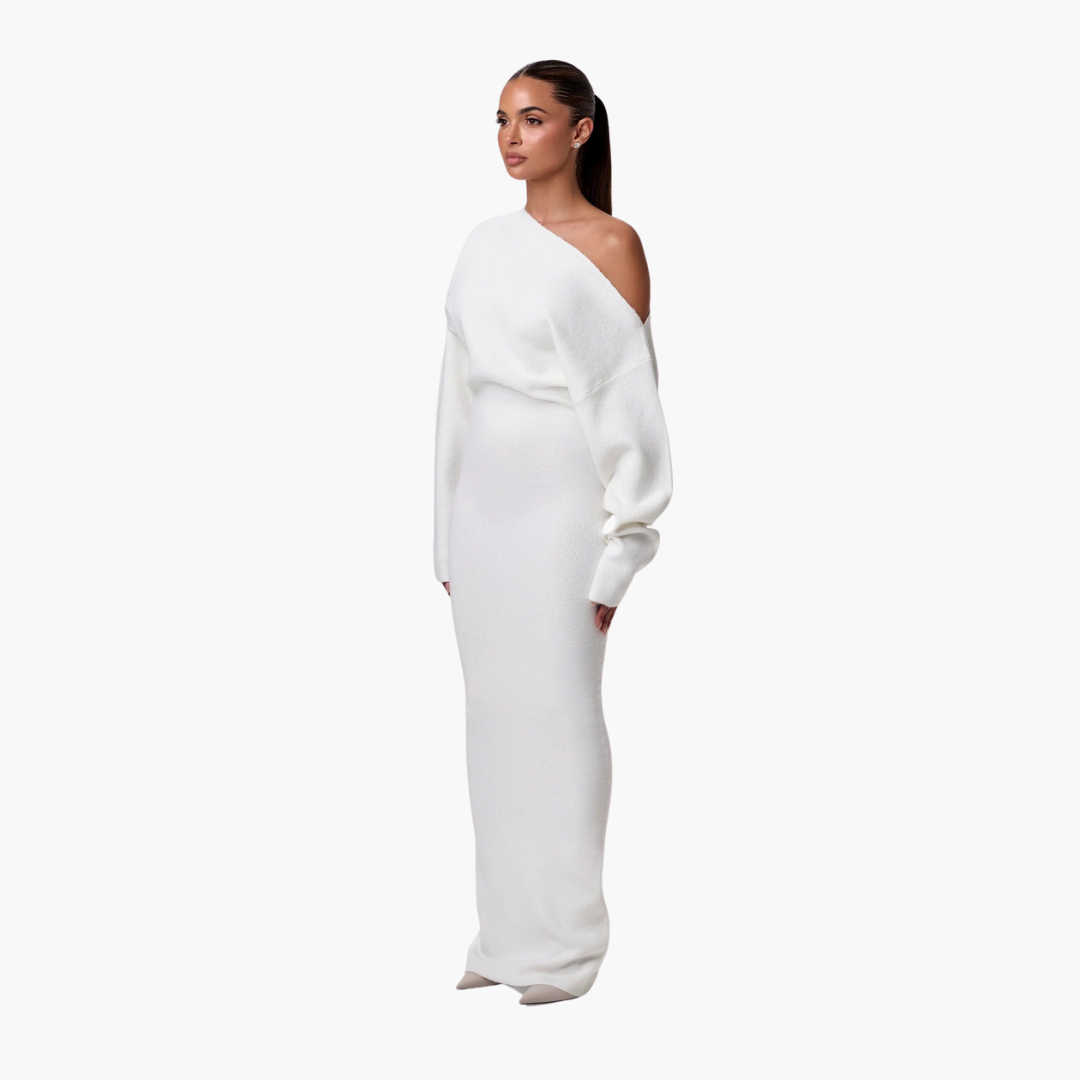 Women's Off-Shoulder Knit Dress – Elegant Evening Feminine Style