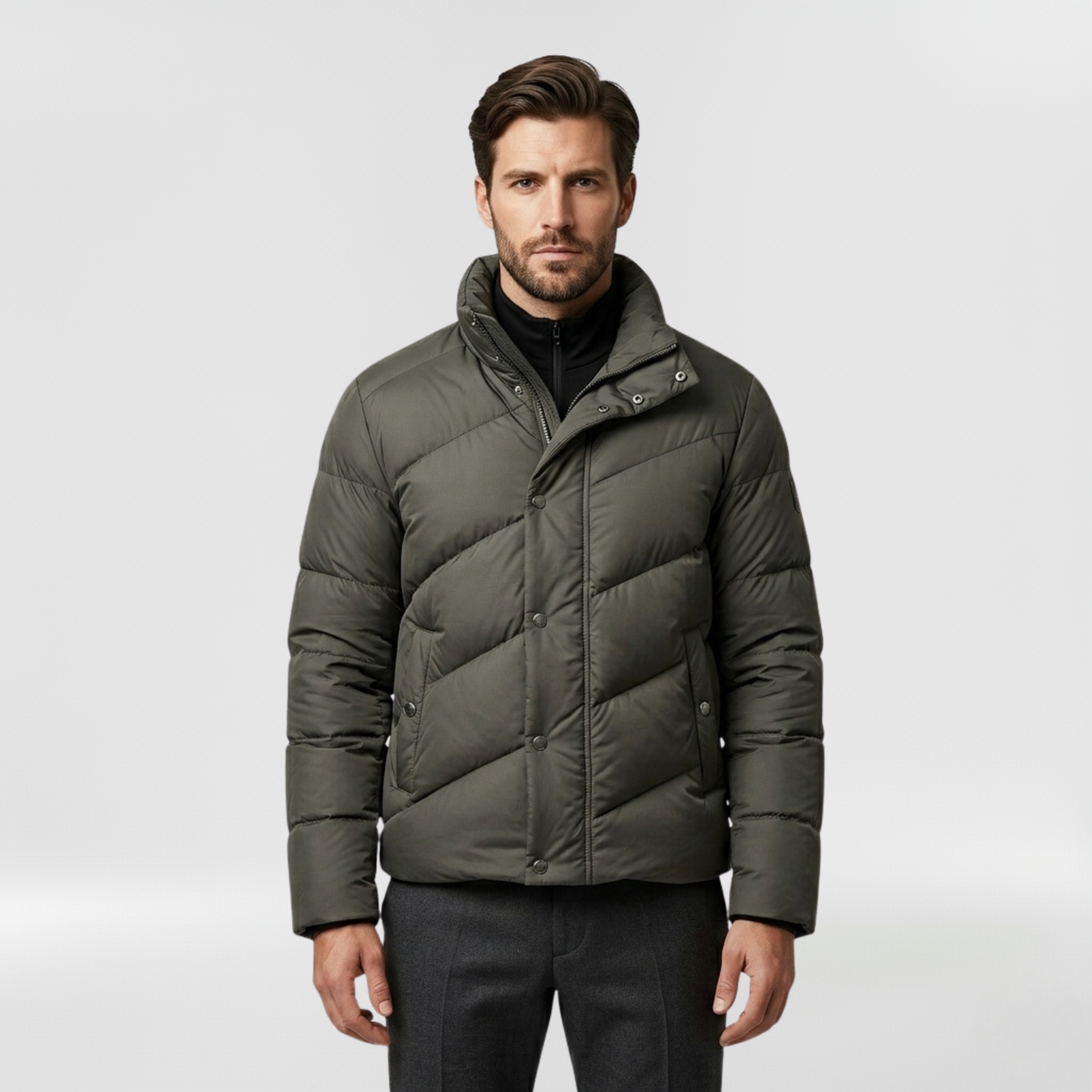 Men's Diagonal-Quilted Puffer Jacket