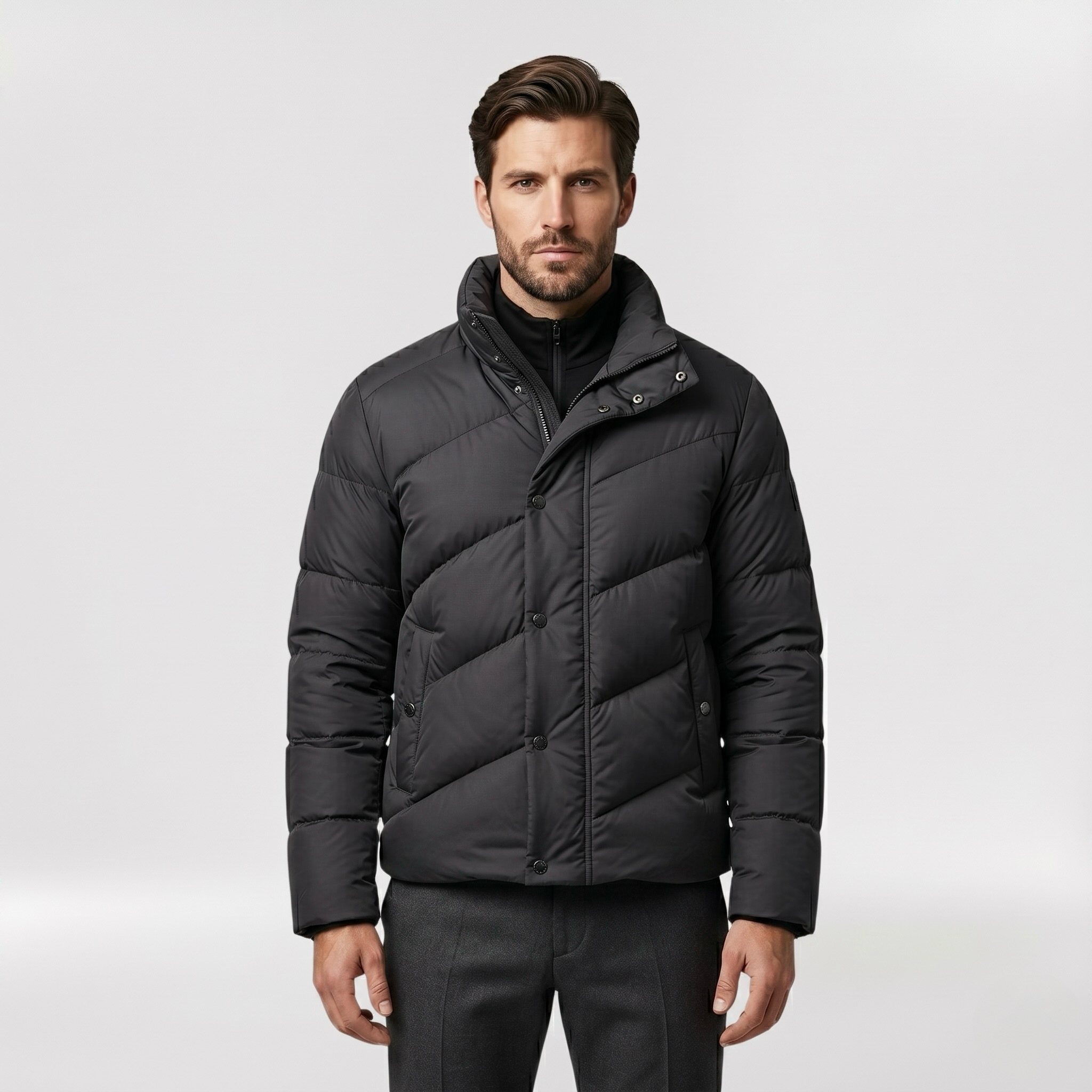 Men's Diagonal-Quilted Puffer Jacket