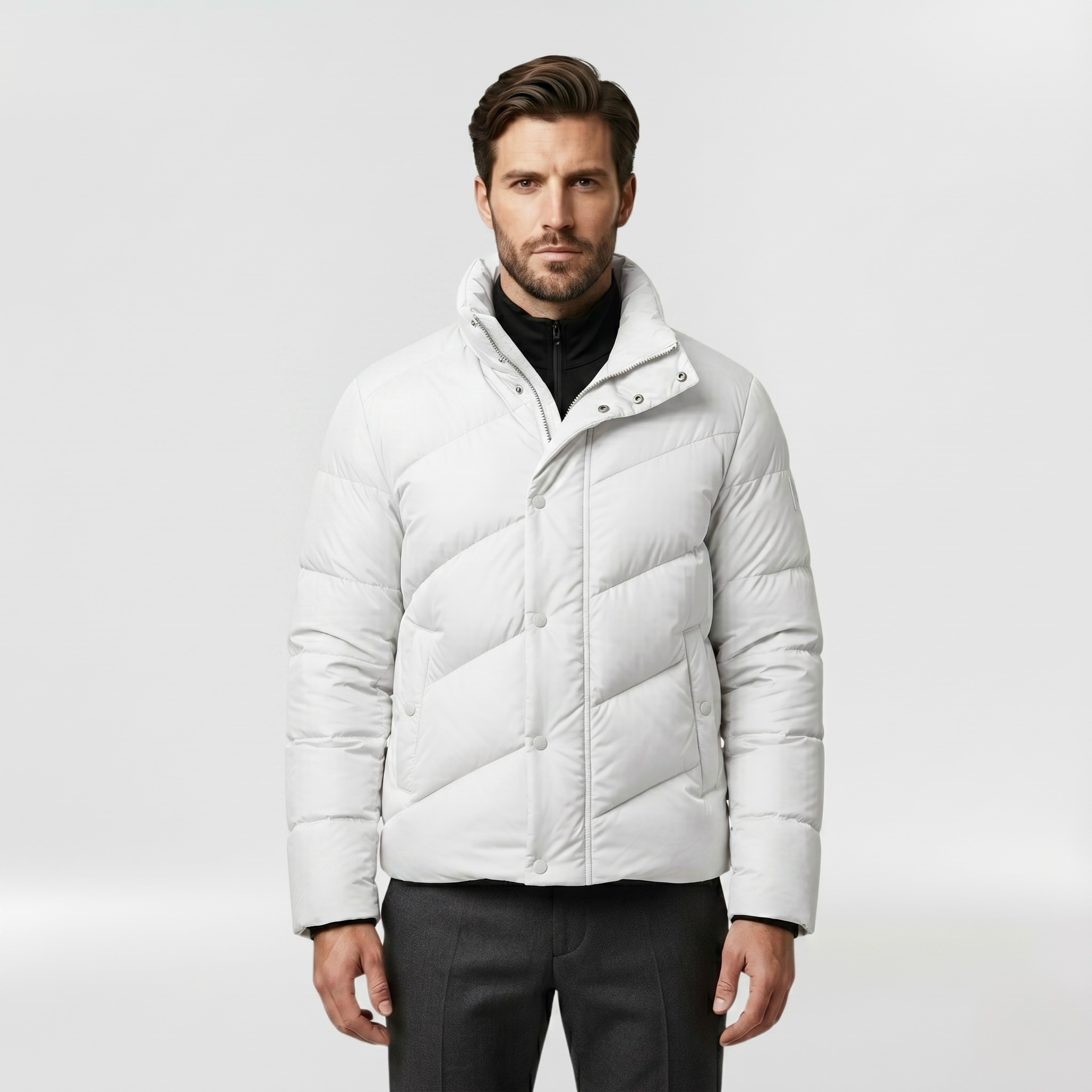 Men's Diagonal-Quilted Puffer Jacket