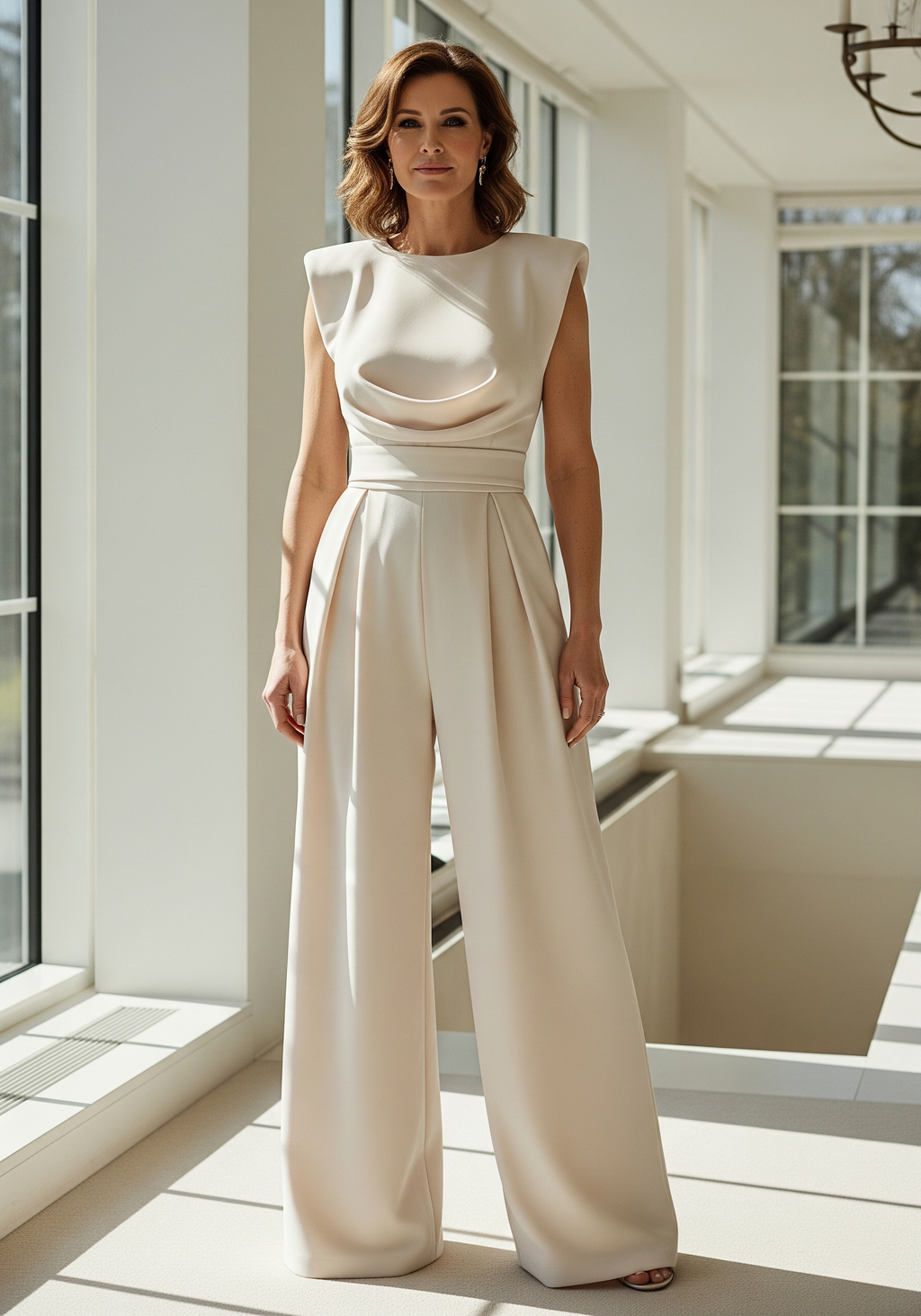 Women's High Waist Jumpsuit – Straight Leg Lightweight Elegant Style