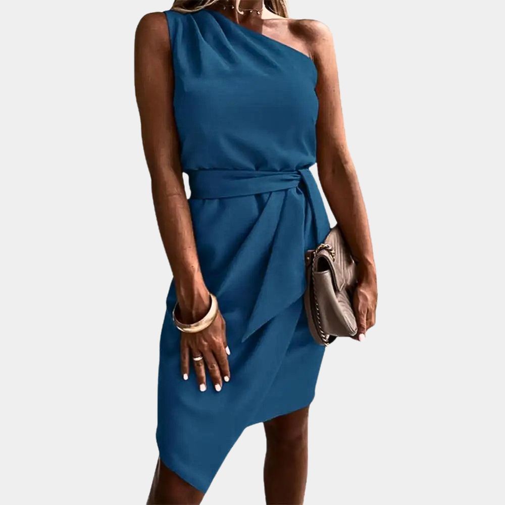 Women's One-Shoulder Midi Dress – Elegant Feminine Occasion Style