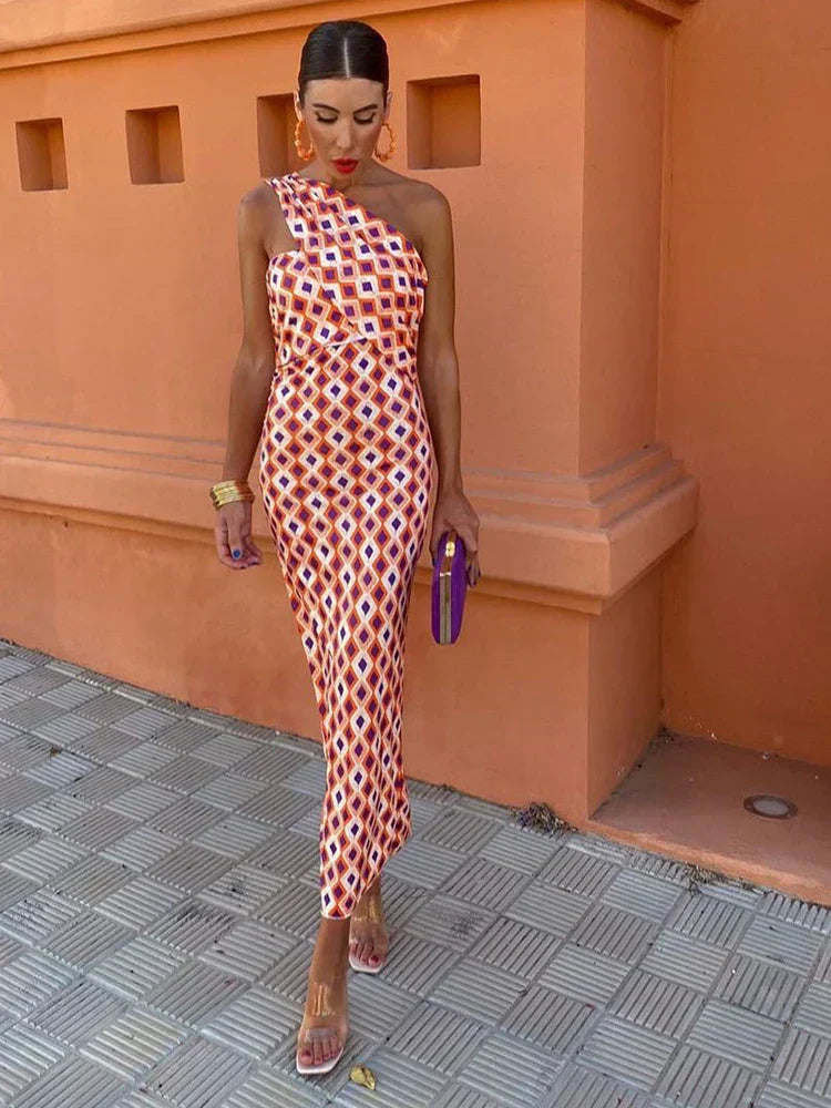 Women's One-Shoulder Printed Dress – Stylish Occasion Style
