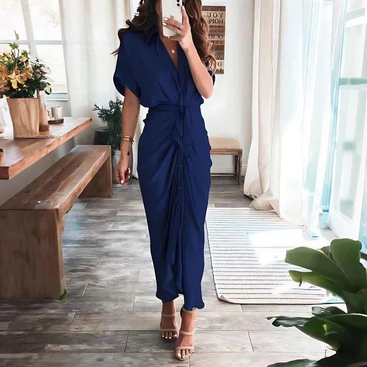 Women's Sunset Whisper Ruched Midi Dress