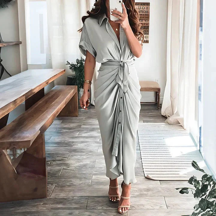 Women's Sunset Whisper Ruched Midi Dress