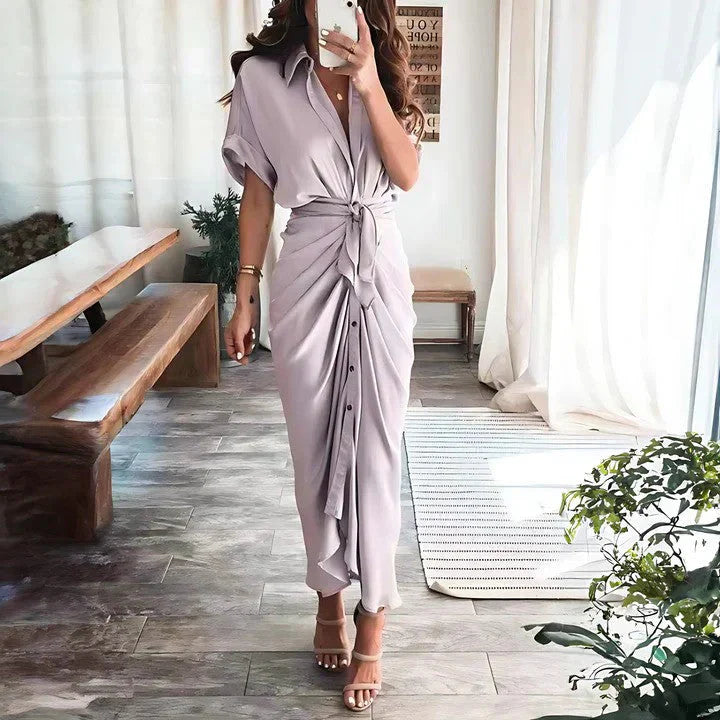 Women's Sunset Whisper Ruched Midi Dress