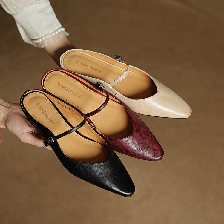 Women's Genuine Leather Slip-On Mules – Chic Everyday Comfort