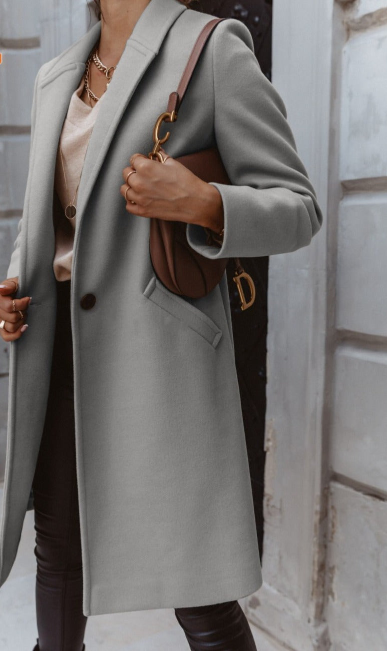 Women's Double-Breasted Long Coat – Trendy Tailored Outerwear Style