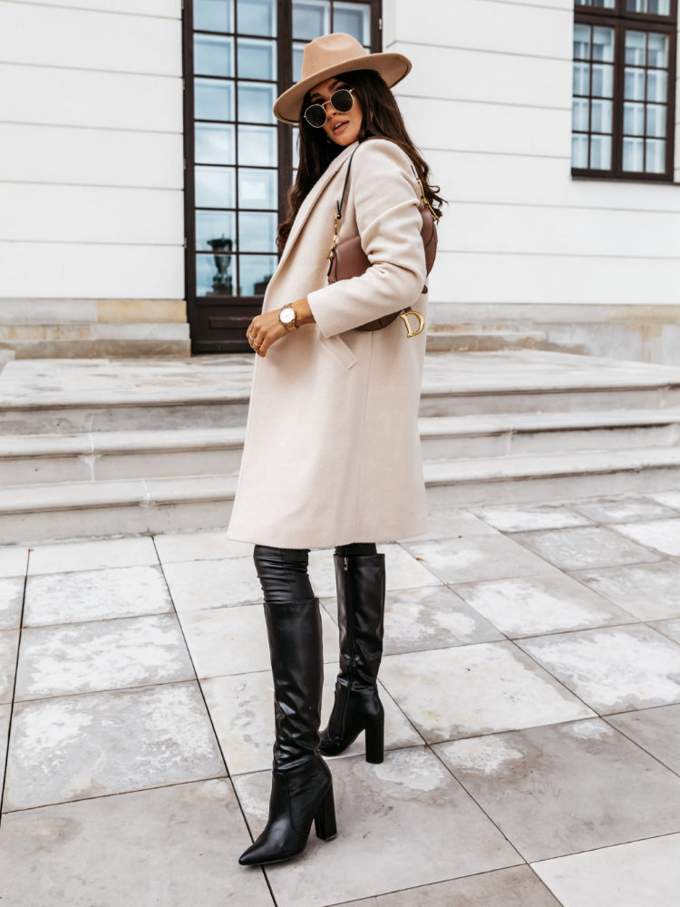 Women's Double-Breasted Long Coat – Trendy Tailored Outerwear Style