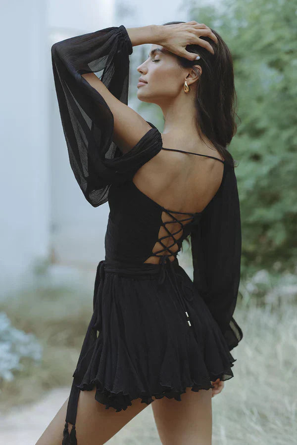 Women's High Neck Mini Dress – Elegant Refined Occasion Style