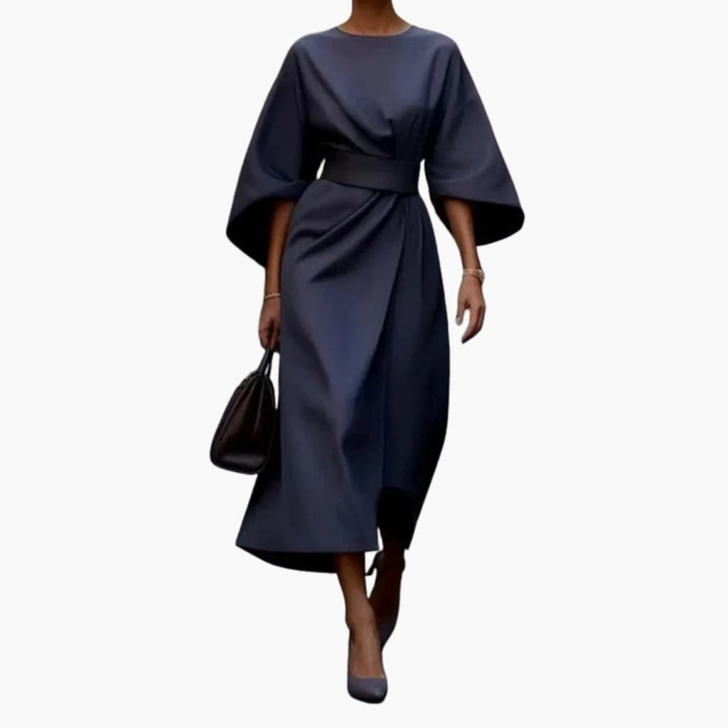 Women's Lantern Sleeve Dress – Waist Belt Detail Feminine Statement Style