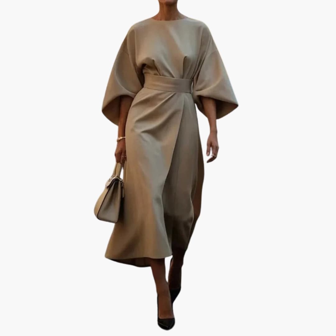 Women's Lantern Sleeve Dress – Waist Belt Detail Feminine Statement Style