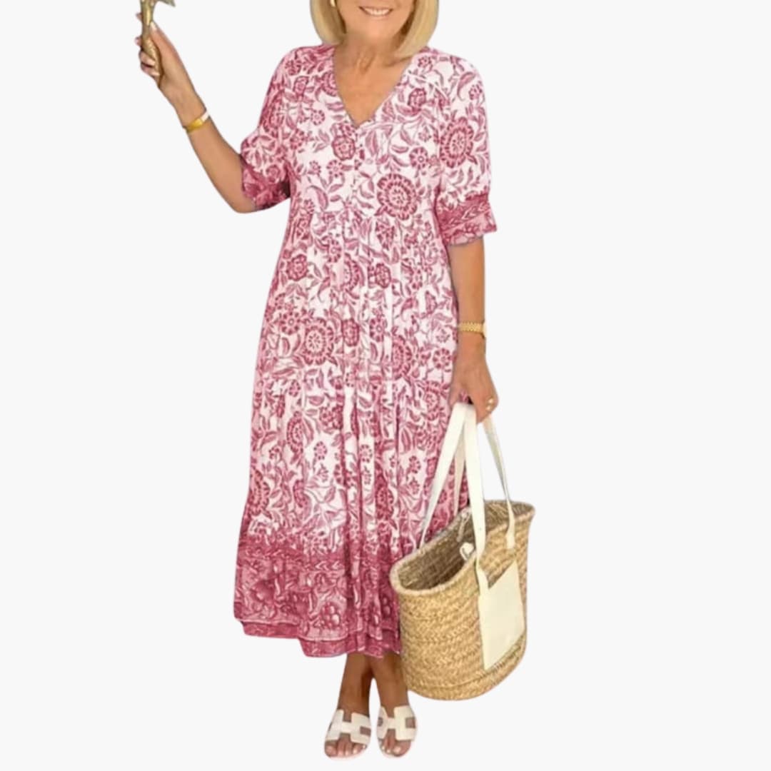 Women's Sleeveless Floral Midi Dress – V-Neck Elegant Summer Style