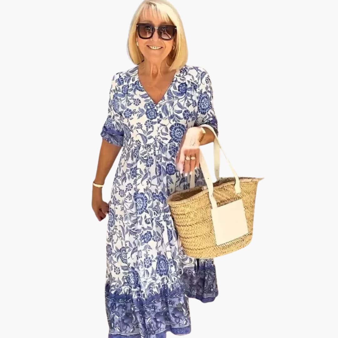 Women's Sleeveless Floral Midi Dress – V-Neck Elegant Summer Style