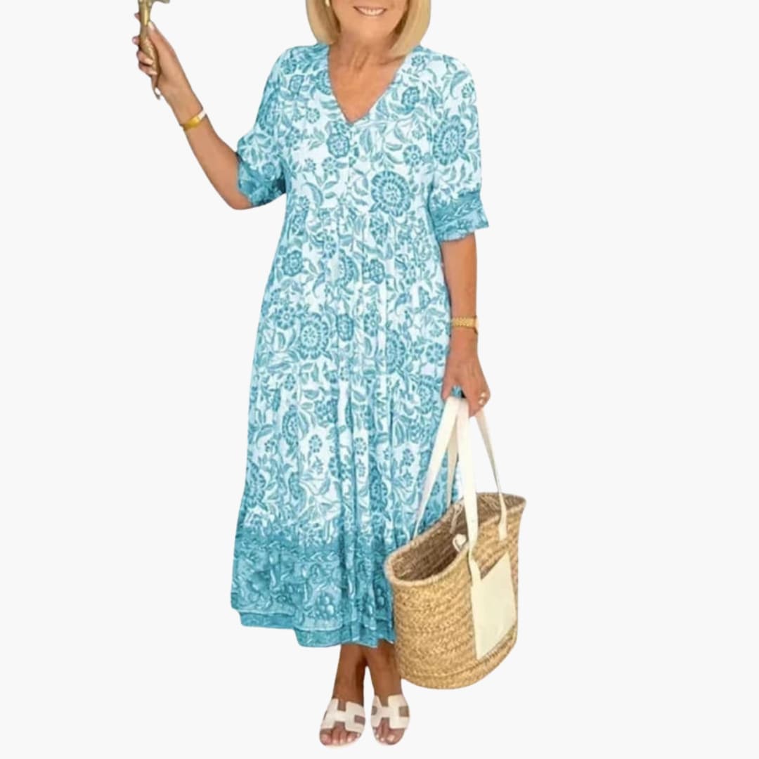 Women's Sleeveless Floral Midi Dress – V-Neck Elegant Summer Style