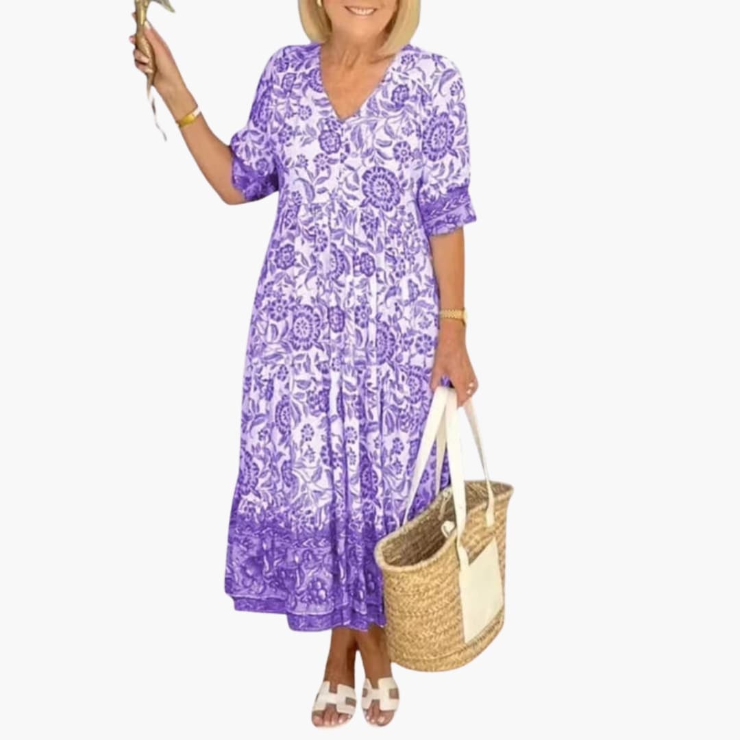 Women's Sleeveless Floral Midi Dress – V-Neck Elegant Summer Style