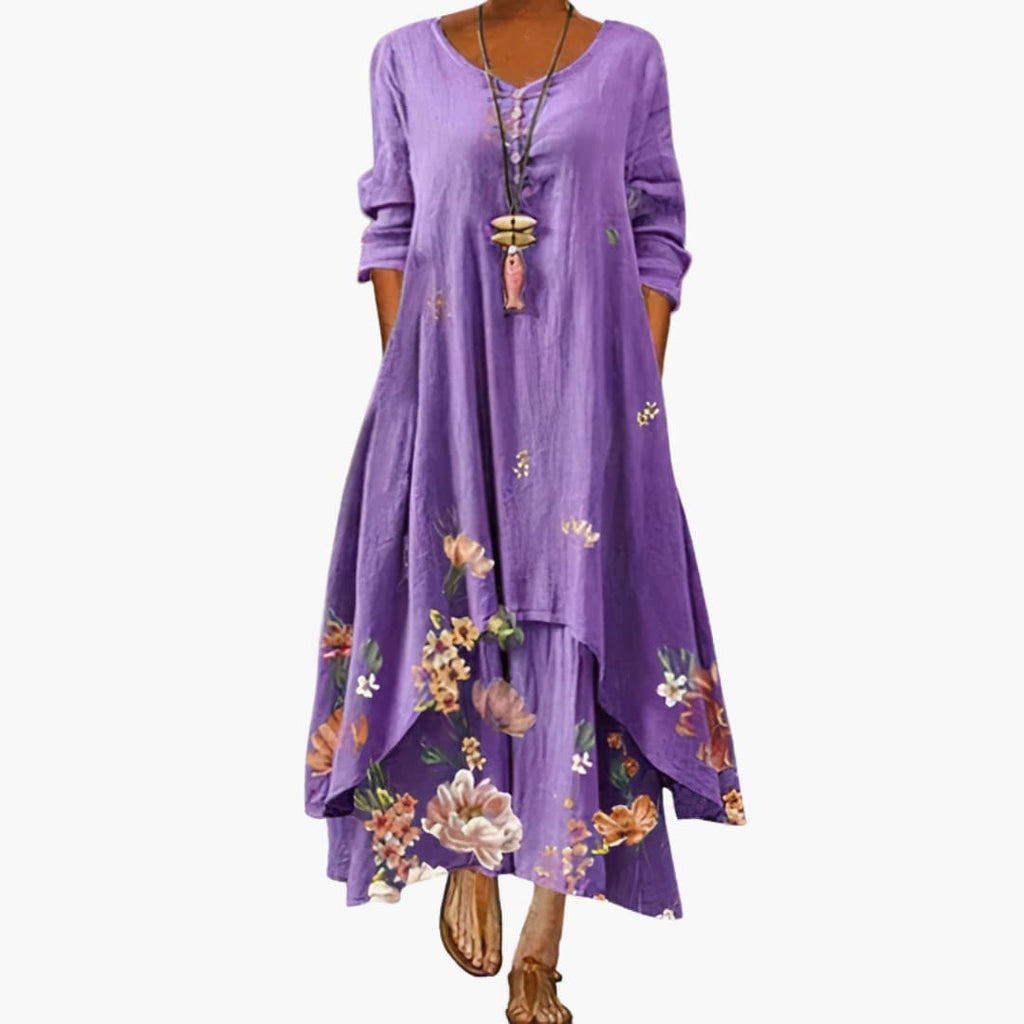 Women's Long Sleeve Pocket Dress – Round Neck Comfortable Everyday Style
