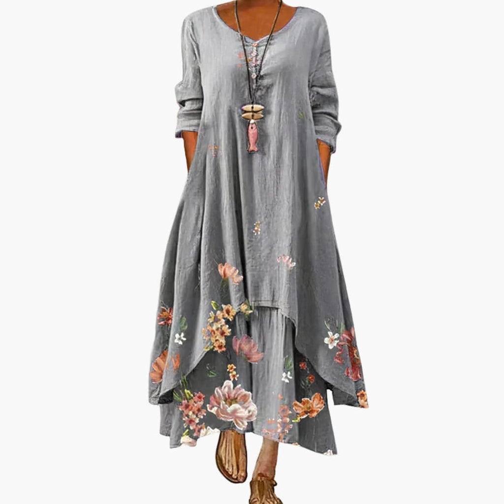 Women's Long Sleeve Pocket Dress – Round Neck Comfortable Everyday Style