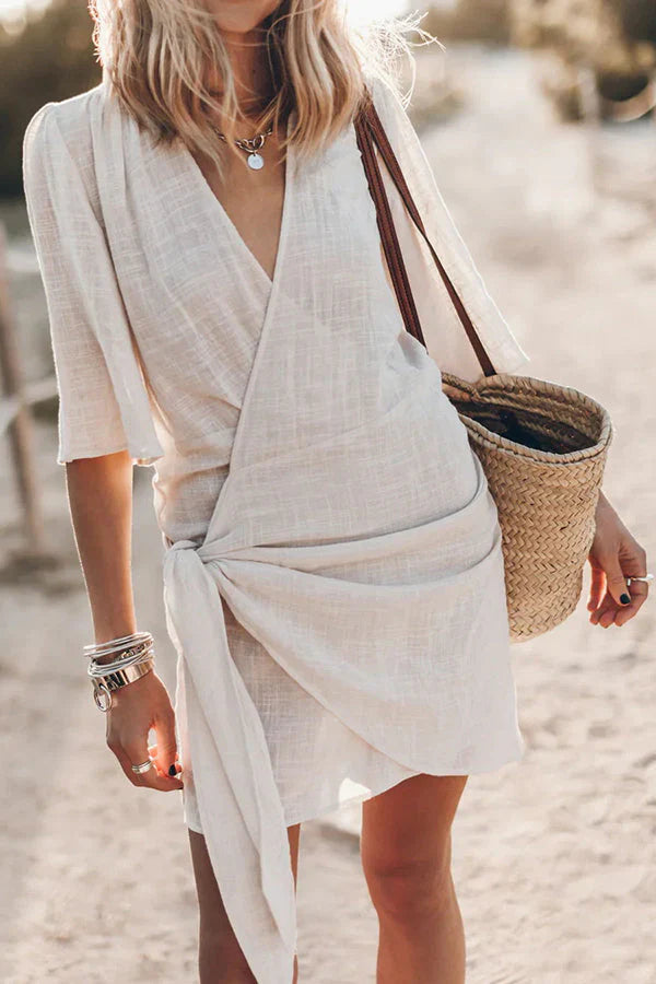 Women's Wrap Mini Dress – Tie Waist Short Sleeve Style