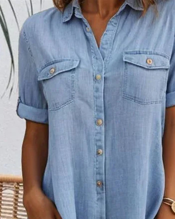 Women's Denim Shirt Midi Dress – Lightweight Casual Everyday Chic Style