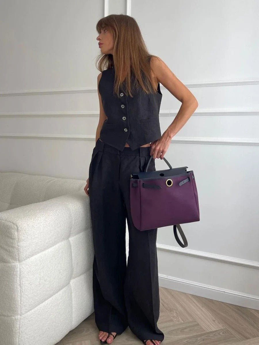Women's Linen Two-Piece Set – Sleeveless Vest and Wide Leg Summer Style